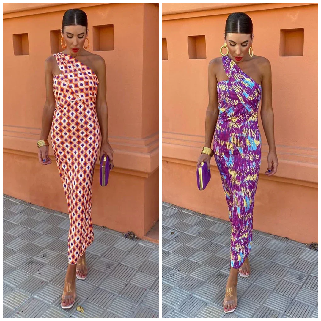 Svetlena | One-Shoulder Printed Maxi Bodycon Dress