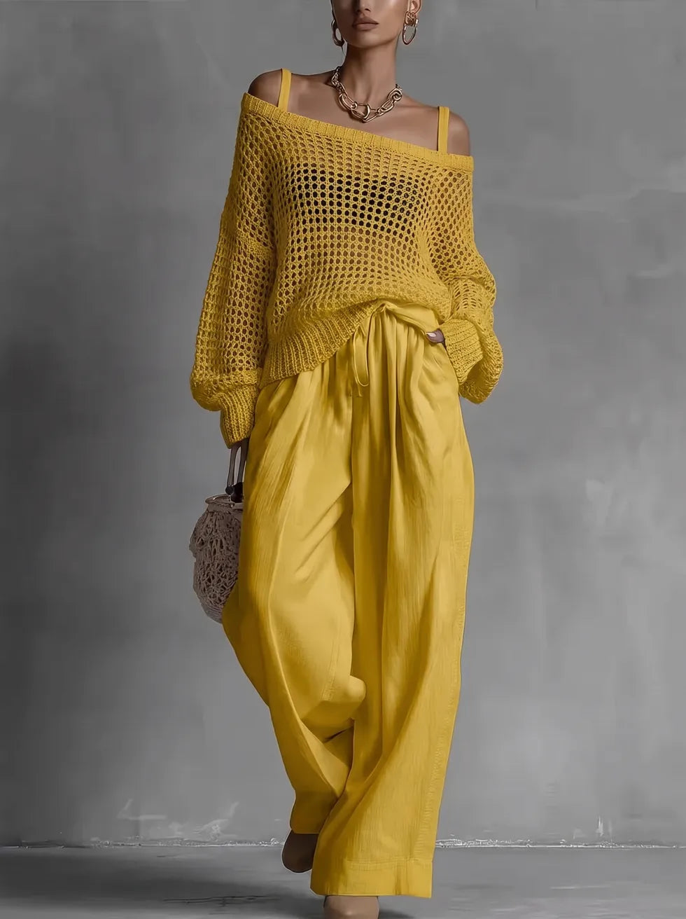 Shaneka | Off Shoulder Knit Top Wide Leg Set