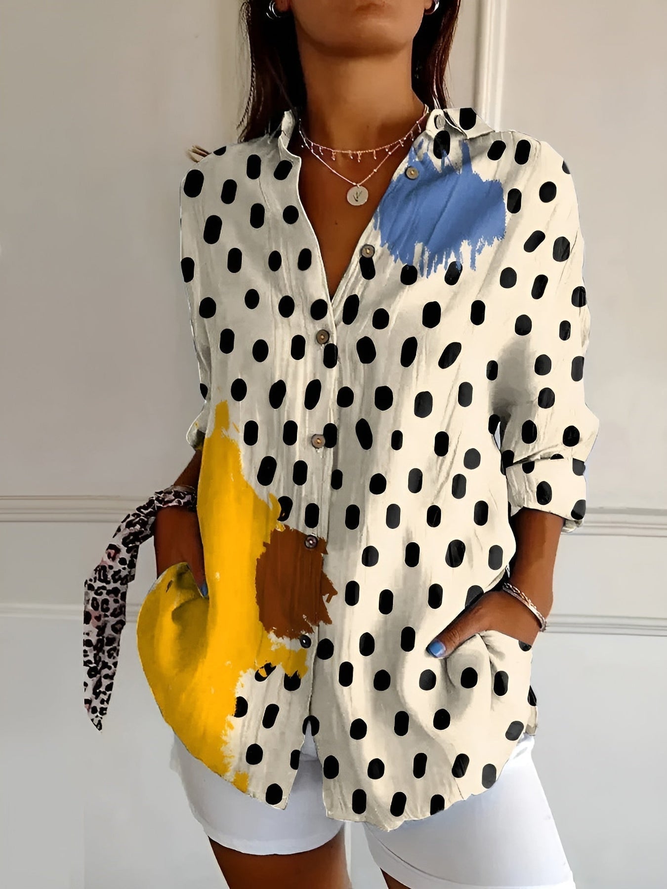 Brenda - Floral Print Long Sleeve Button Front Blouse