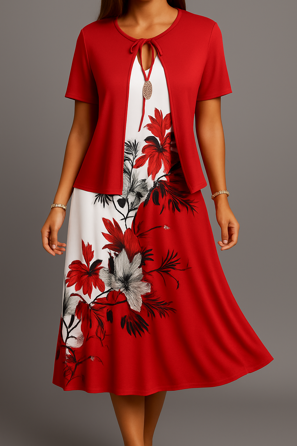 Isadora | Floral Midi Dress With Short Sleeve Layer