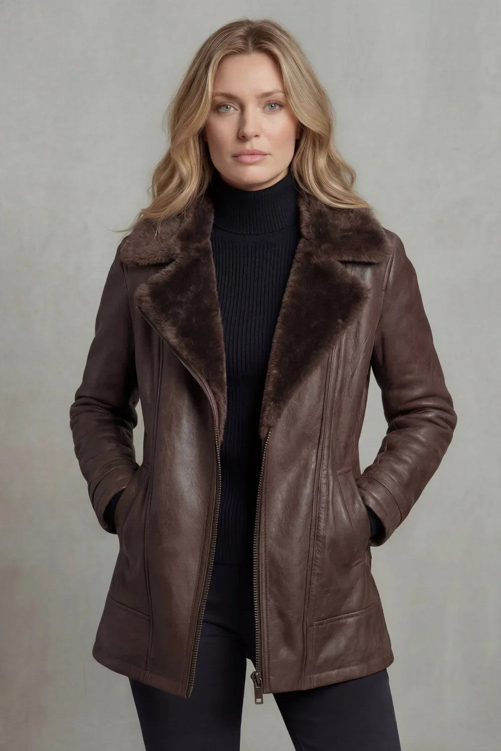 Marieke | Jacket With Brown Leather-Look Finish and Lapels