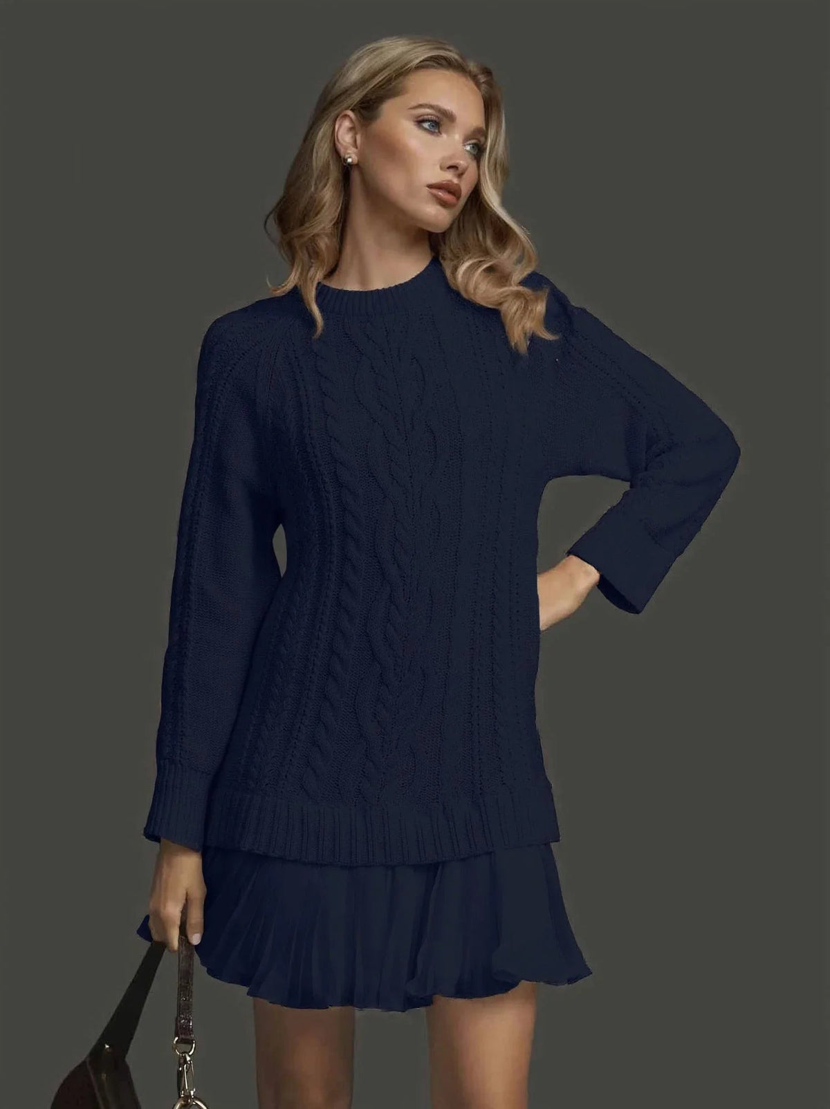 Ambra | Dress With Cable Knit and Pleated Hem