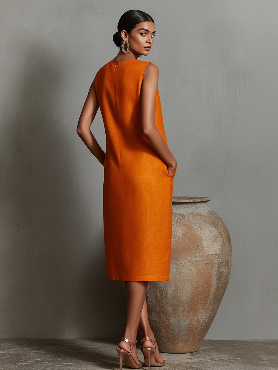 Katalina | Sleeveless Crew Neck Midi Pocket Dress