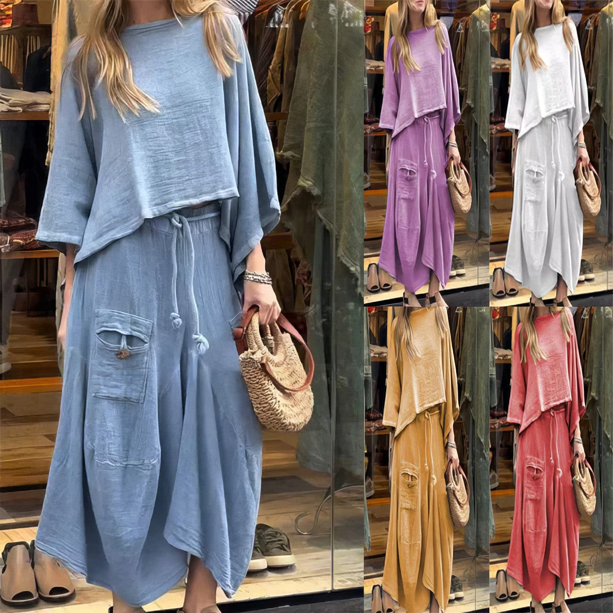 Elaine - Two Piece Loose Blouse Skirt Set