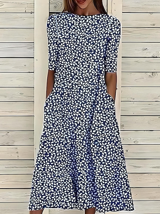 Malgorzata | Floral Print Midi Dress Half Sleeves