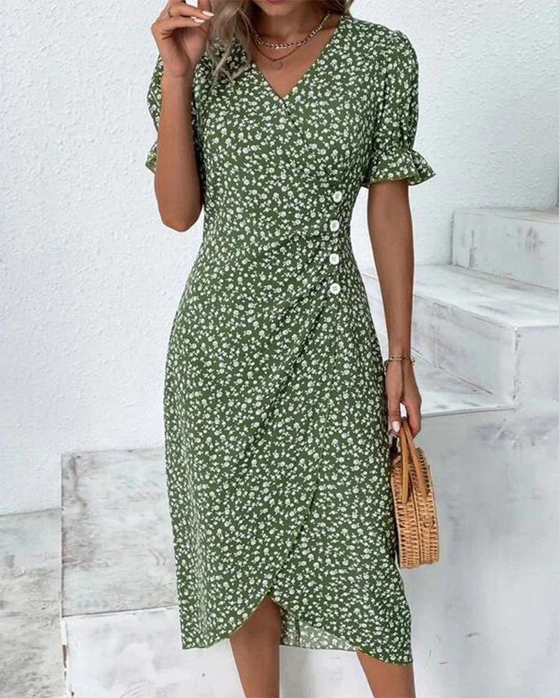 Tine | Floral V Neck Wrap Midi Dress