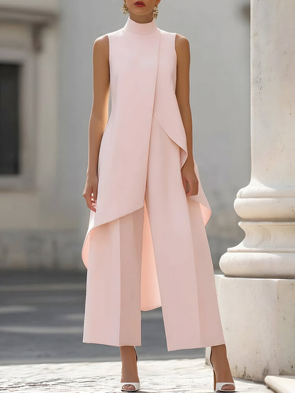 Germine | Sleeveless High Neck Draped Wide Leg Jumpsuit