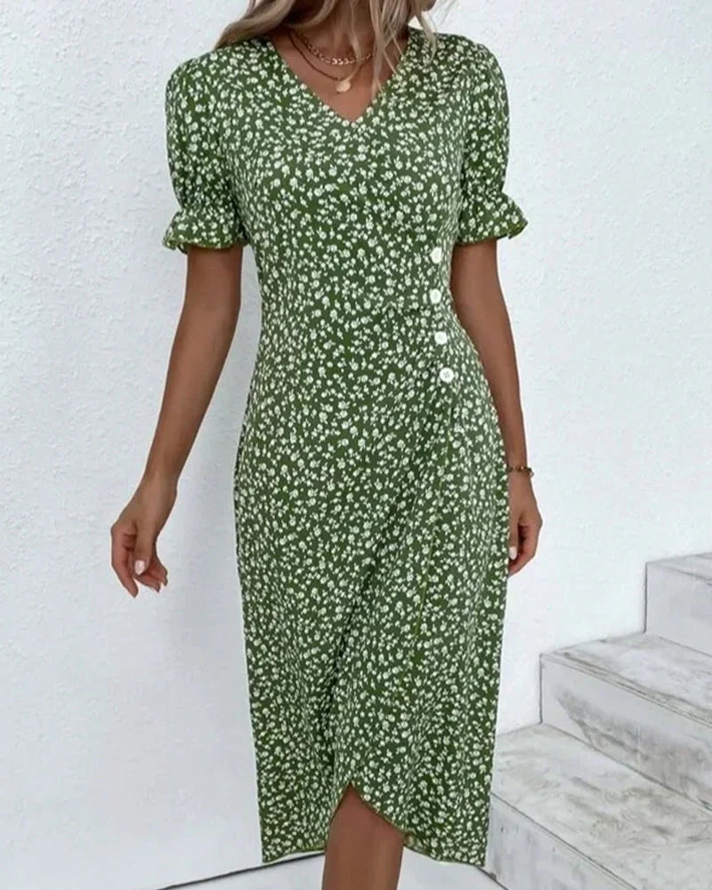 Tine | Floral V Neck Wrap Midi Dress