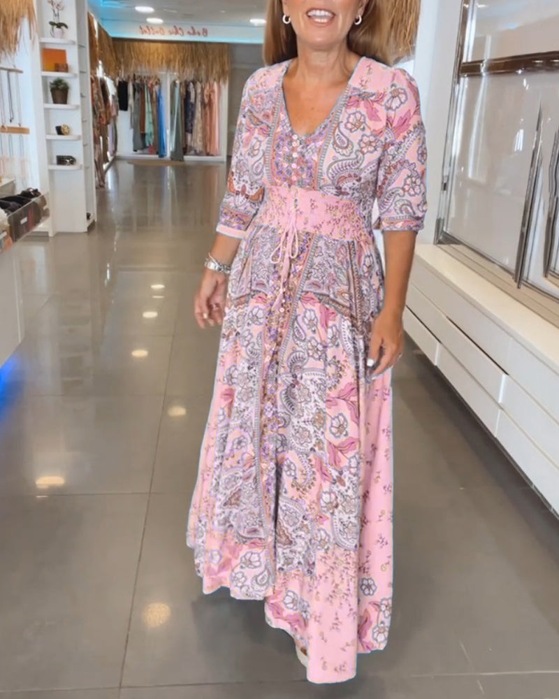 Taylor | Floral V Neck Tie Waist Dress
