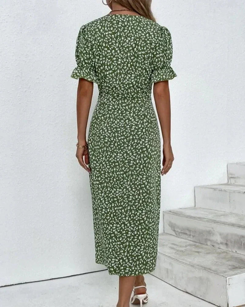 Tine | Floral V Neck Wrap Midi Dress