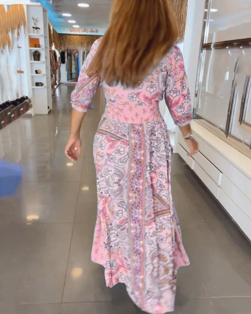 Taylor | Floral V Neck Tie Waist Dress