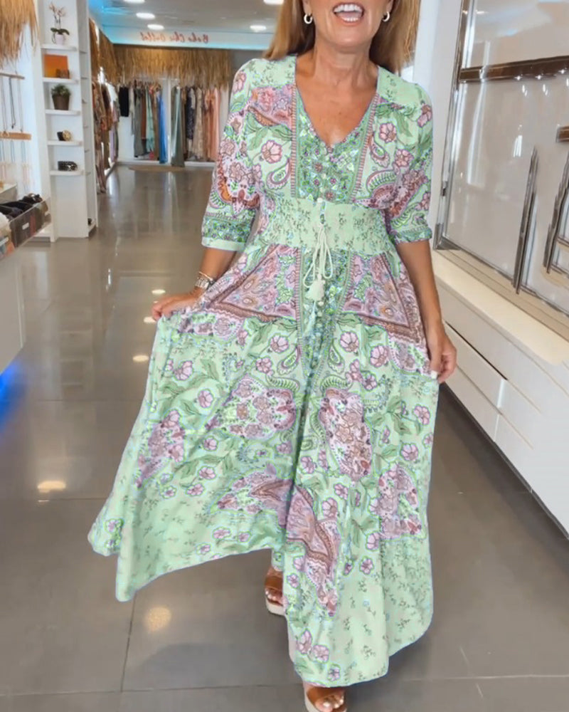 Taylor | Floral V Neck Tie Waist Dress