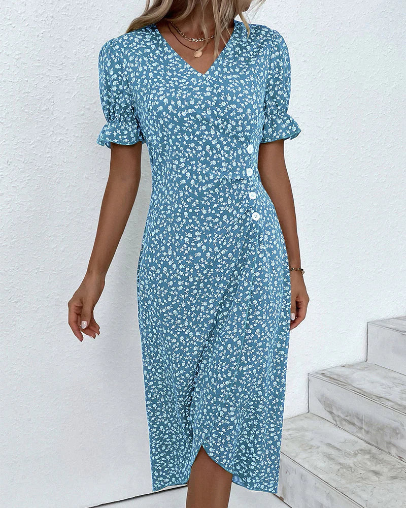 Tine | Floral V Neck Wrap Midi Dress