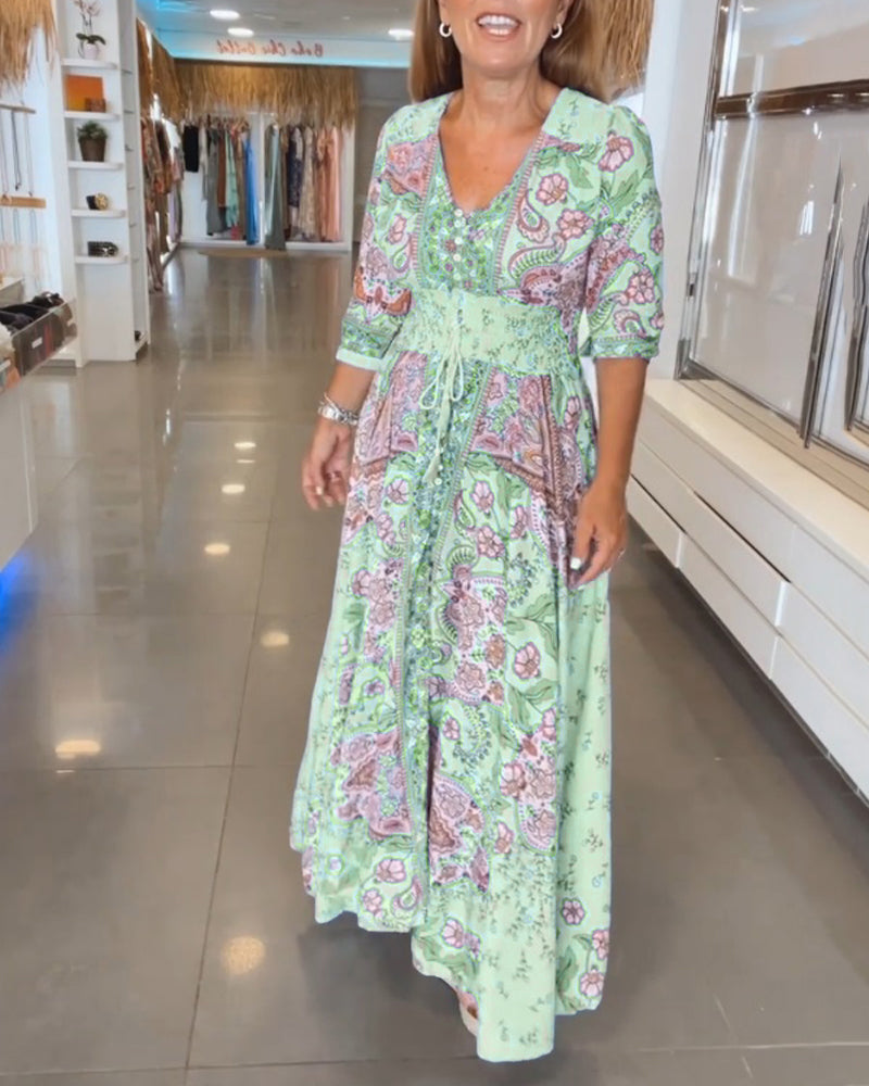 Taylor | Floral V Neck Tie Waist Dress