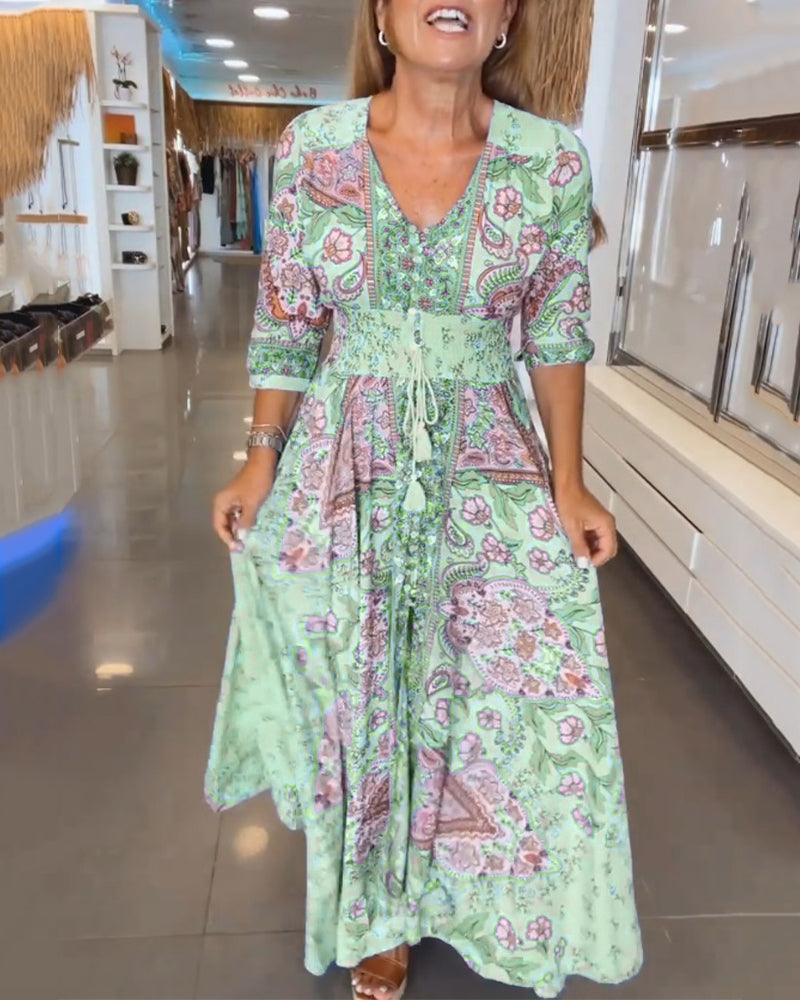 Taylor | Floral V Neck Tie Waist Dress