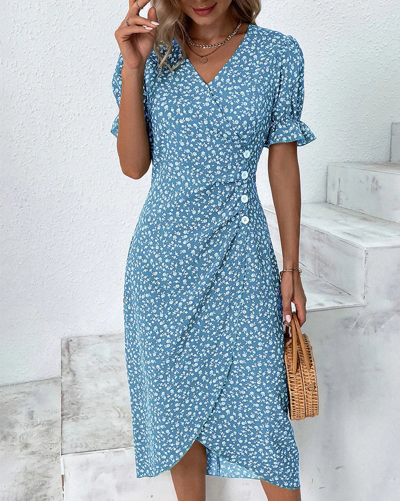 Tine | Floral V Neck Wrap Midi Dress