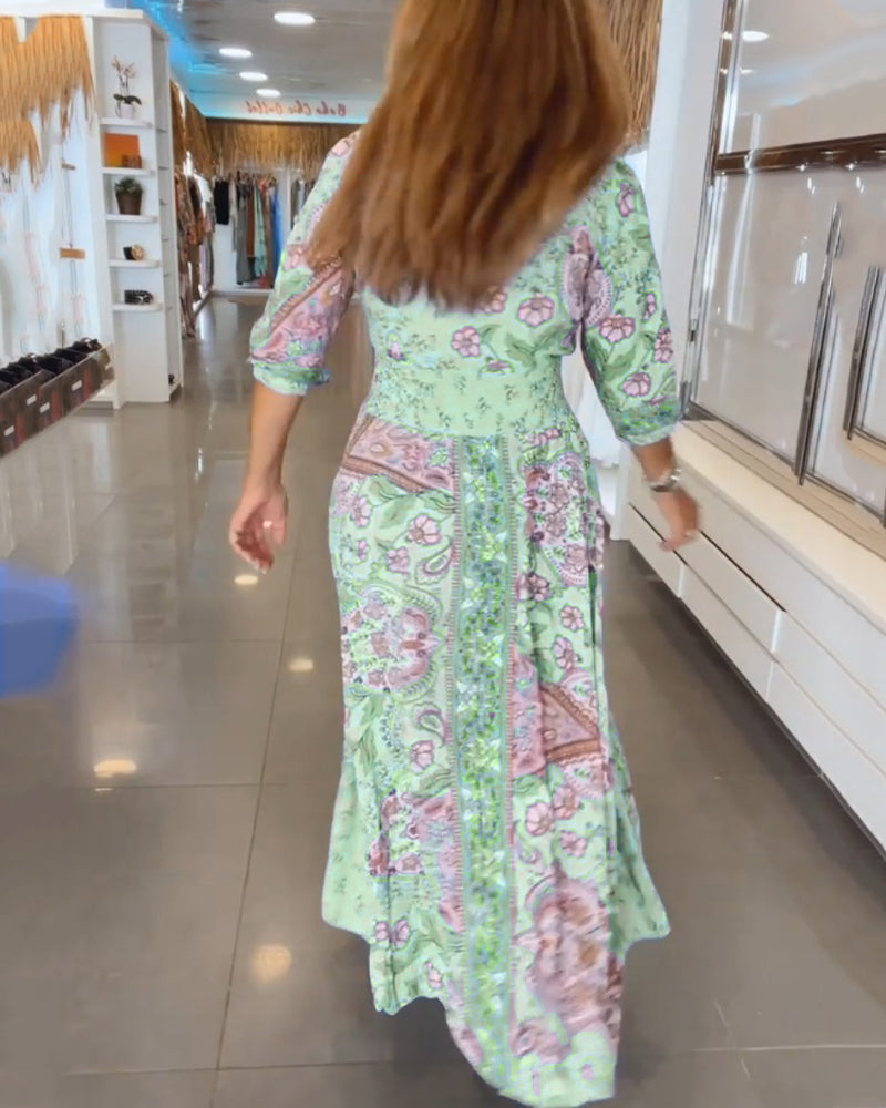 Taylor | Floral V Neck Tie Waist Dress