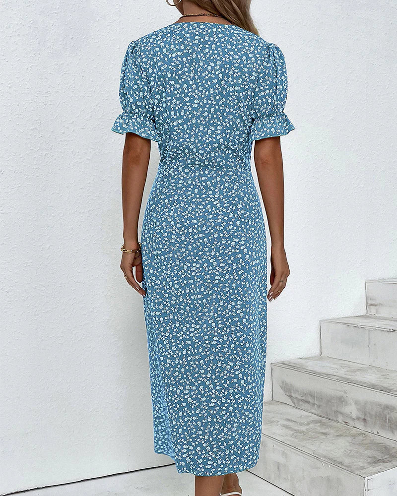 Tine | Floral V Neck Wrap Midi Dress