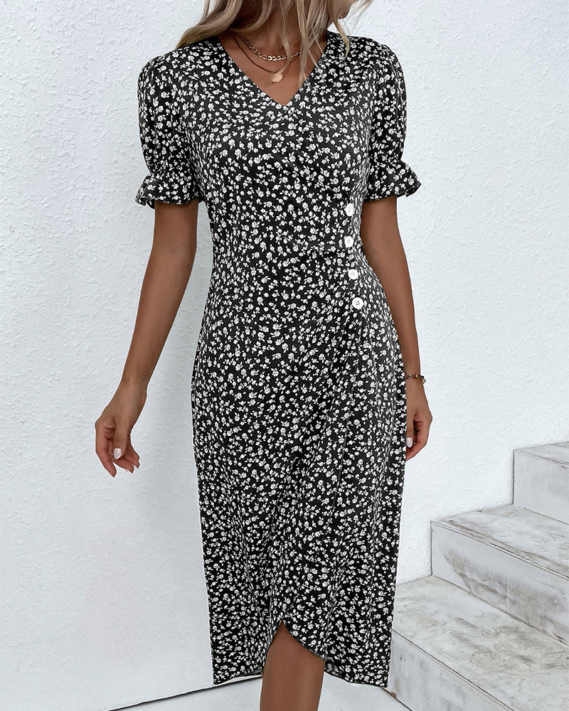 Tine | Floral V Neck Wrap Midi Dress