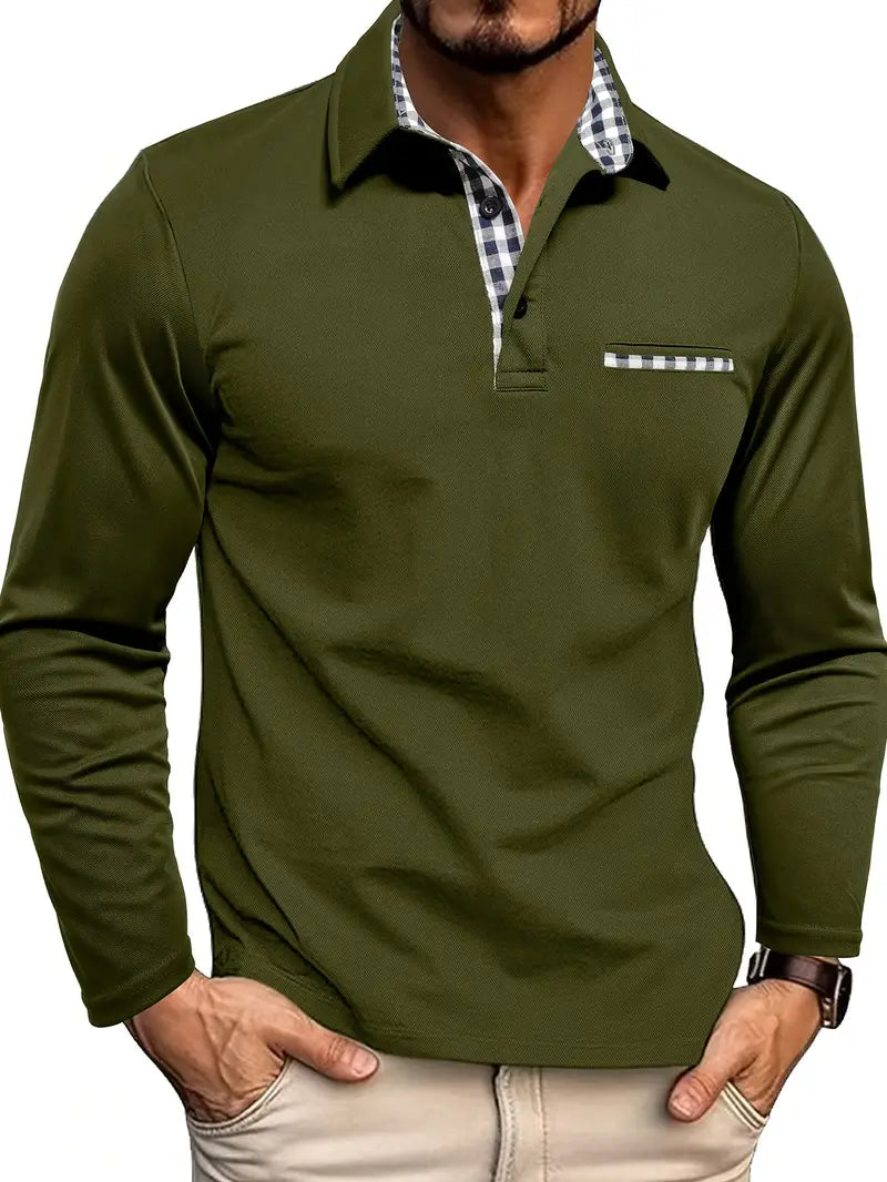 Cristhian | Polo Shirt With Long Sleeves and Checked Trim