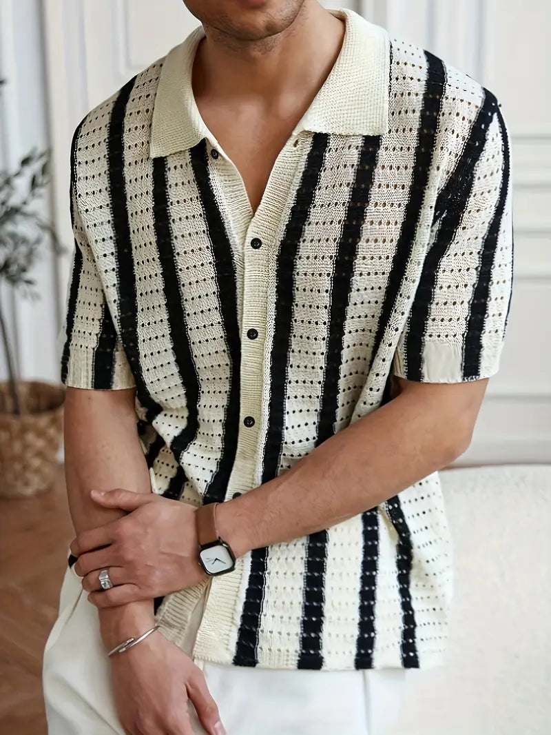Cordell | Striped Short Sleeve Button Knit Shirt