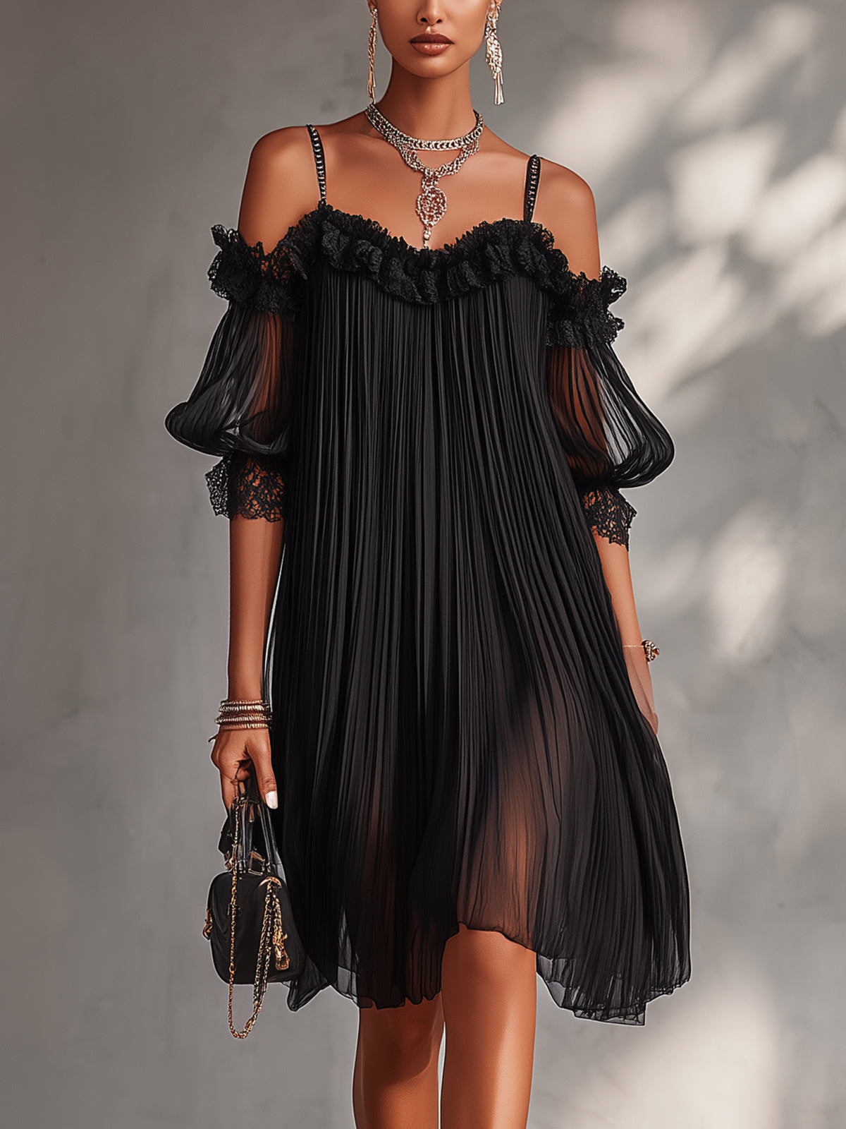 Silija | Pleated Cold Shoulder Midi Dress