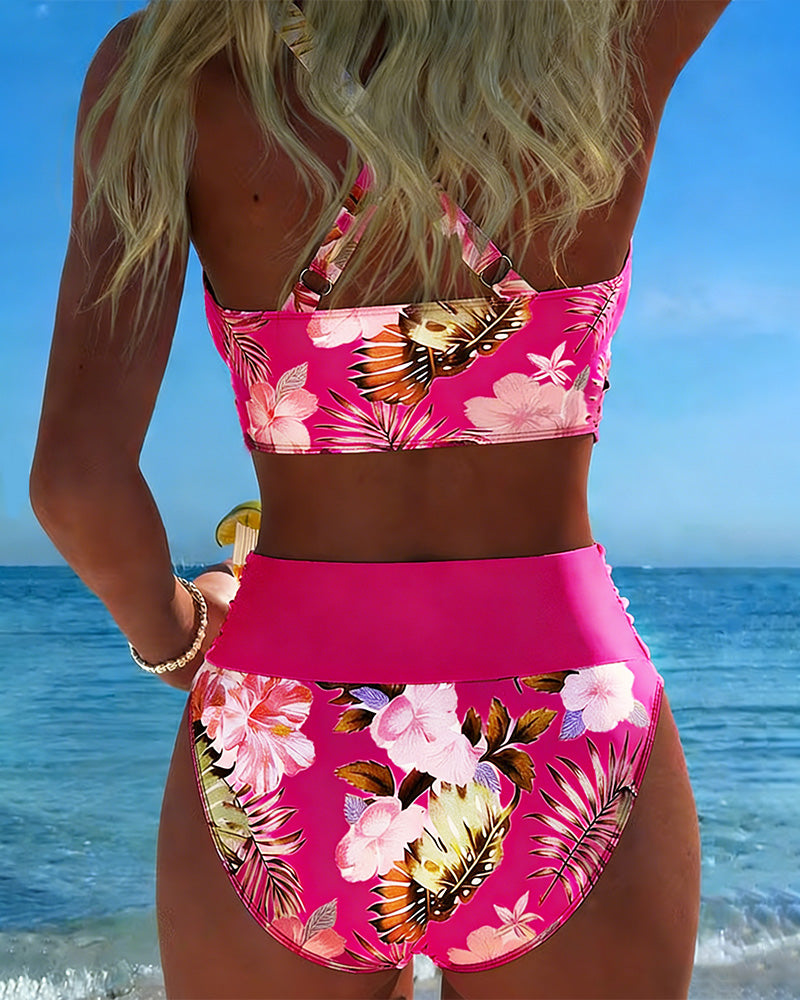 Hinari - Floral High Waisted Wrap Bikini Set