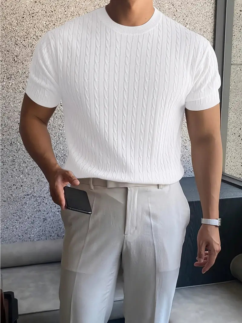Kiril - Cable Knit Short Sleeve Crewneck Jumper