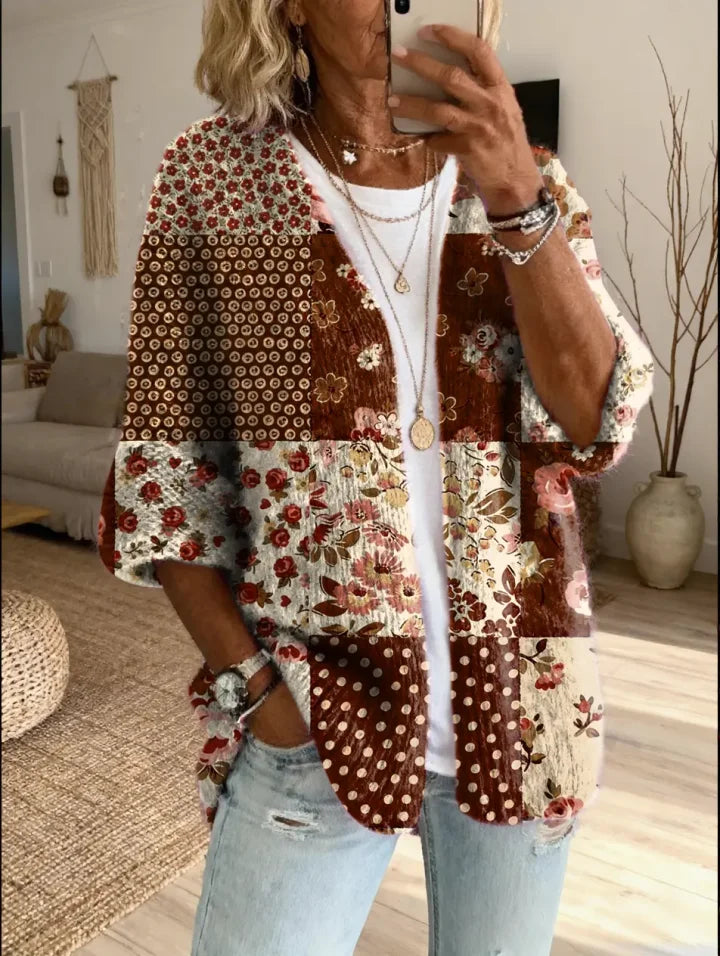 Stevena | Floral Patchwork Open Front Cardigan