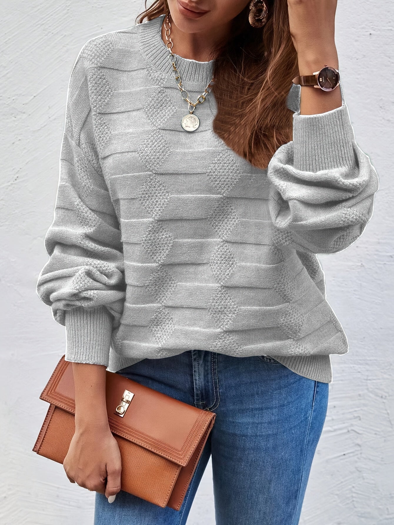 Annastina | Sweater with Long Sleeves Textured Round Neck