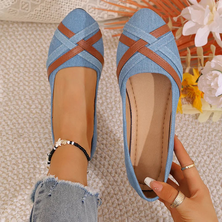 Shakina | Denim-Style Cross Strap Flats