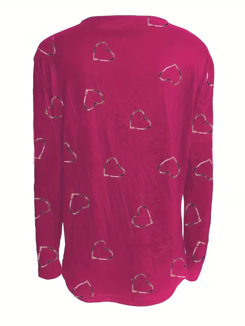 Romisha | Heart Print Zip Neck Top