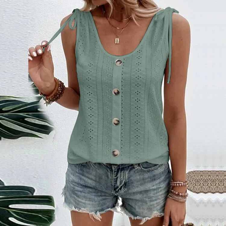 Fedelm | Sleeveless Button Front Eyelet Tank Top