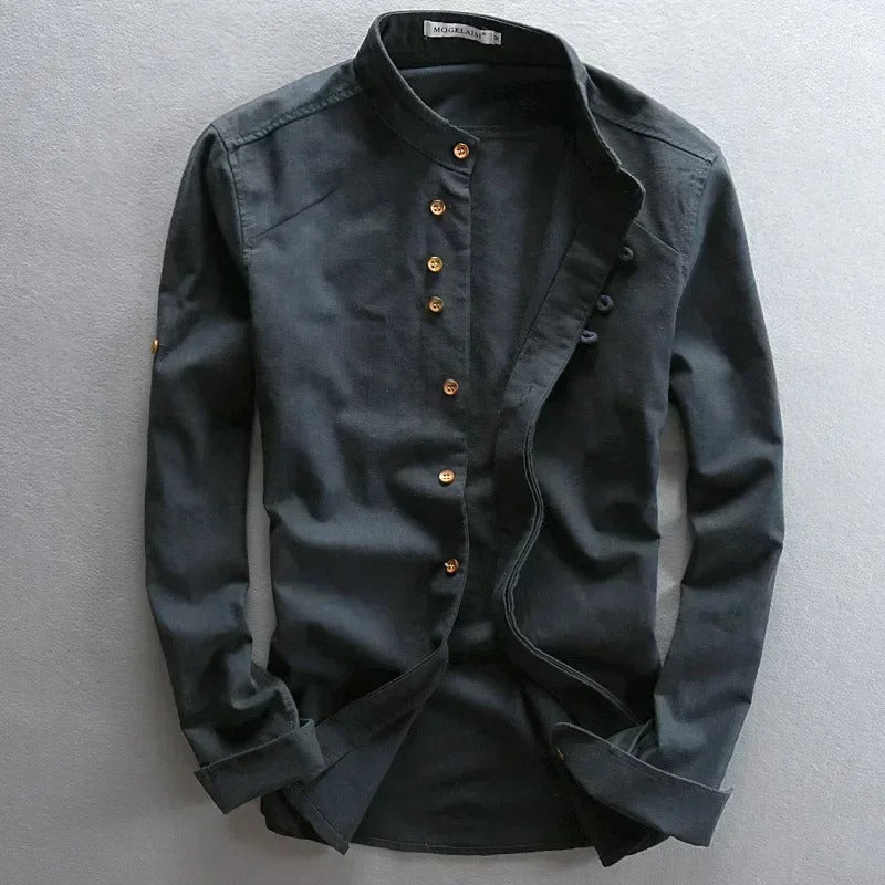 Tevin | Mandarin Collar Long Sleeve Button Shirt