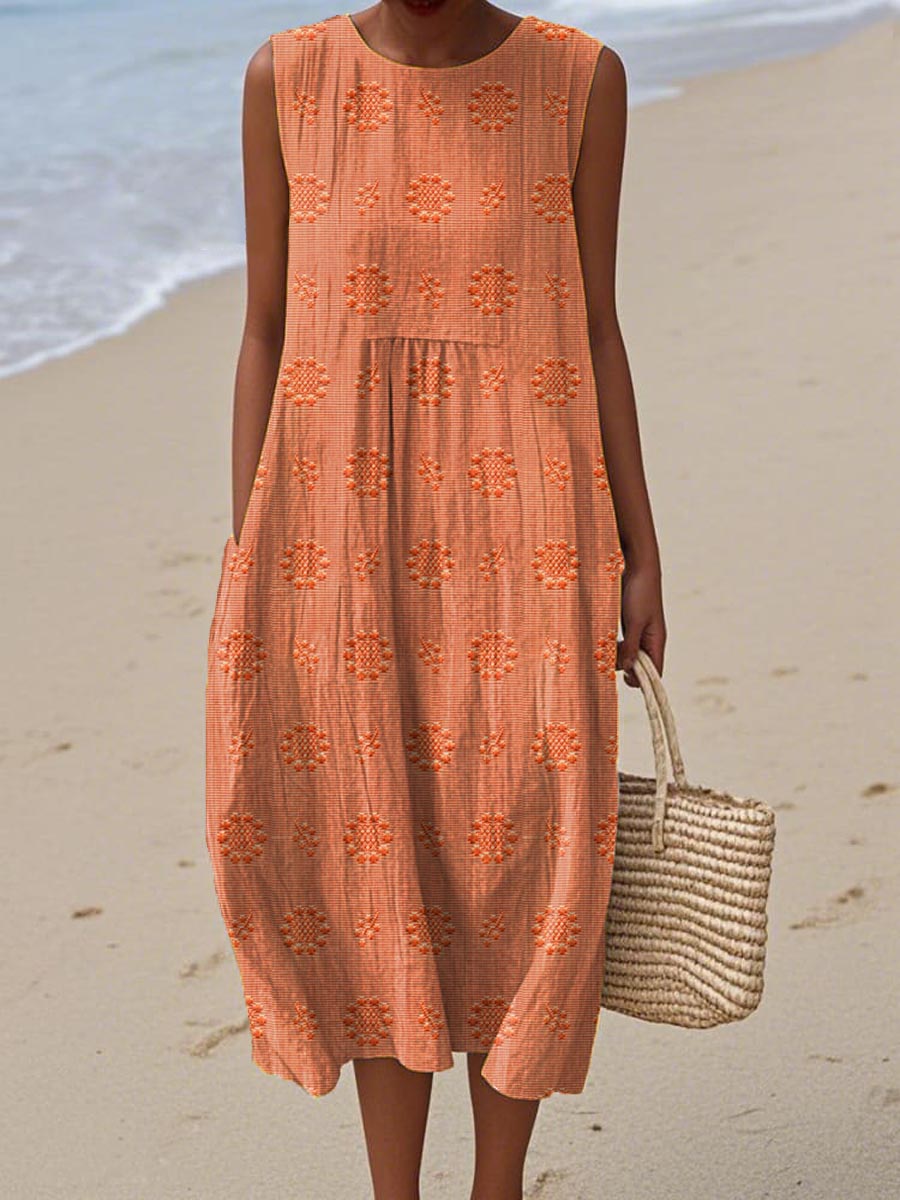 Aikaterini - Sleeveless Textured Pocket Midi Dress