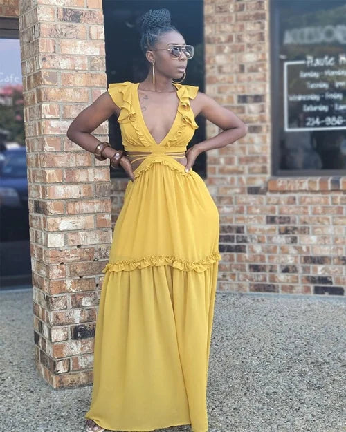 Versailles | Ruffle Sleeve Cutout Maxi Dress