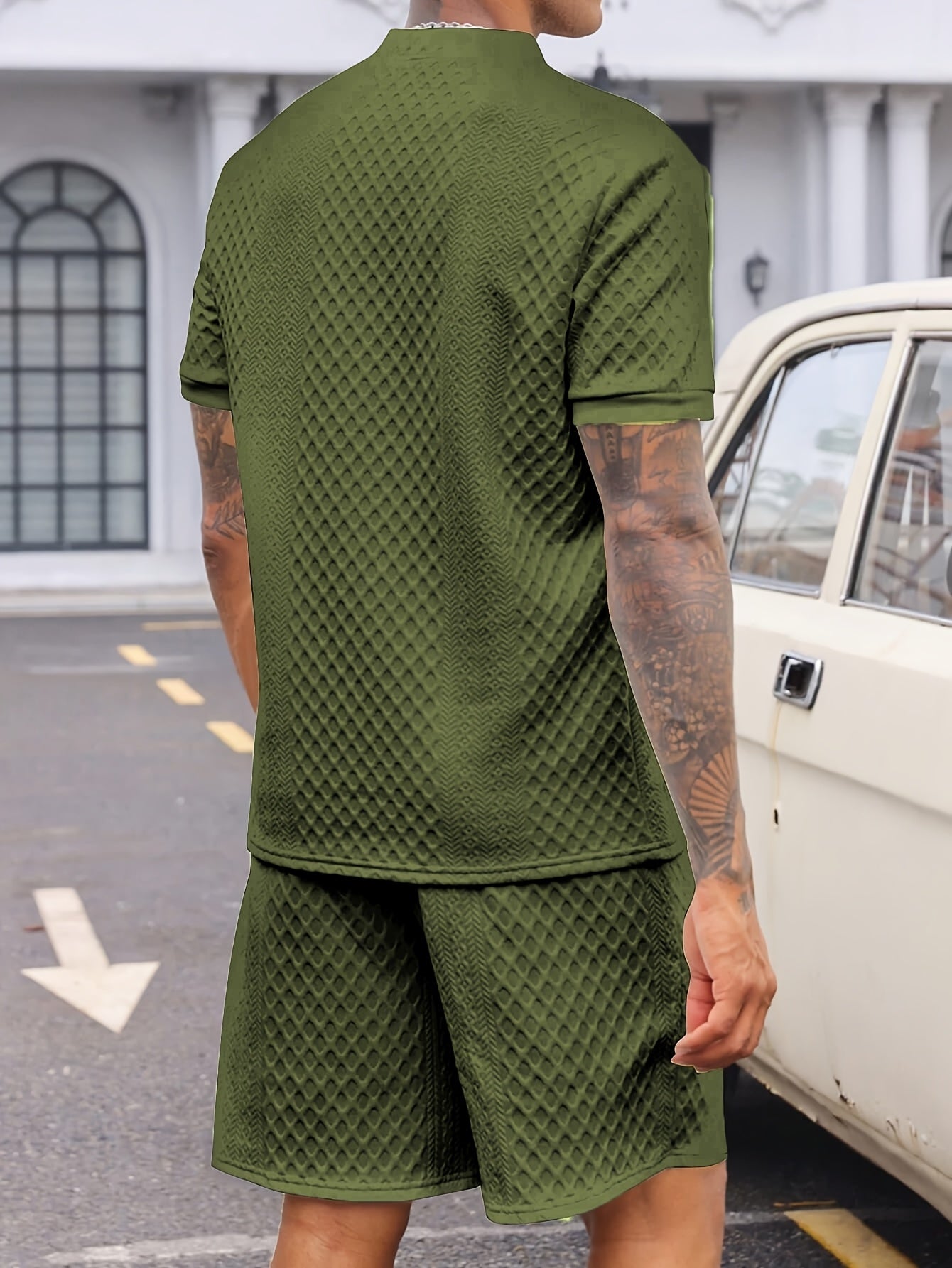 Reginald | Textured Henley Shirt and Shorts Set