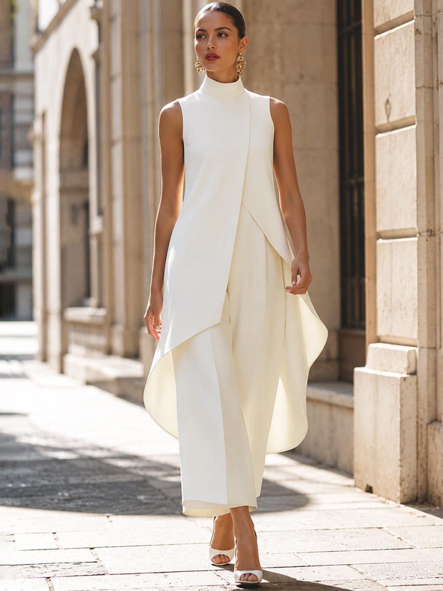 Germine | Sleeveless High Neck Draped Wide Leg Jumpsuit