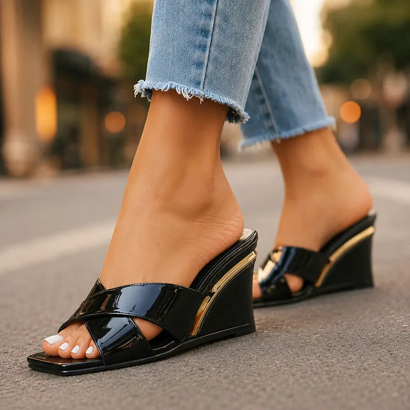 Axelle | Cross Strap Wedge Sandal Open Toe