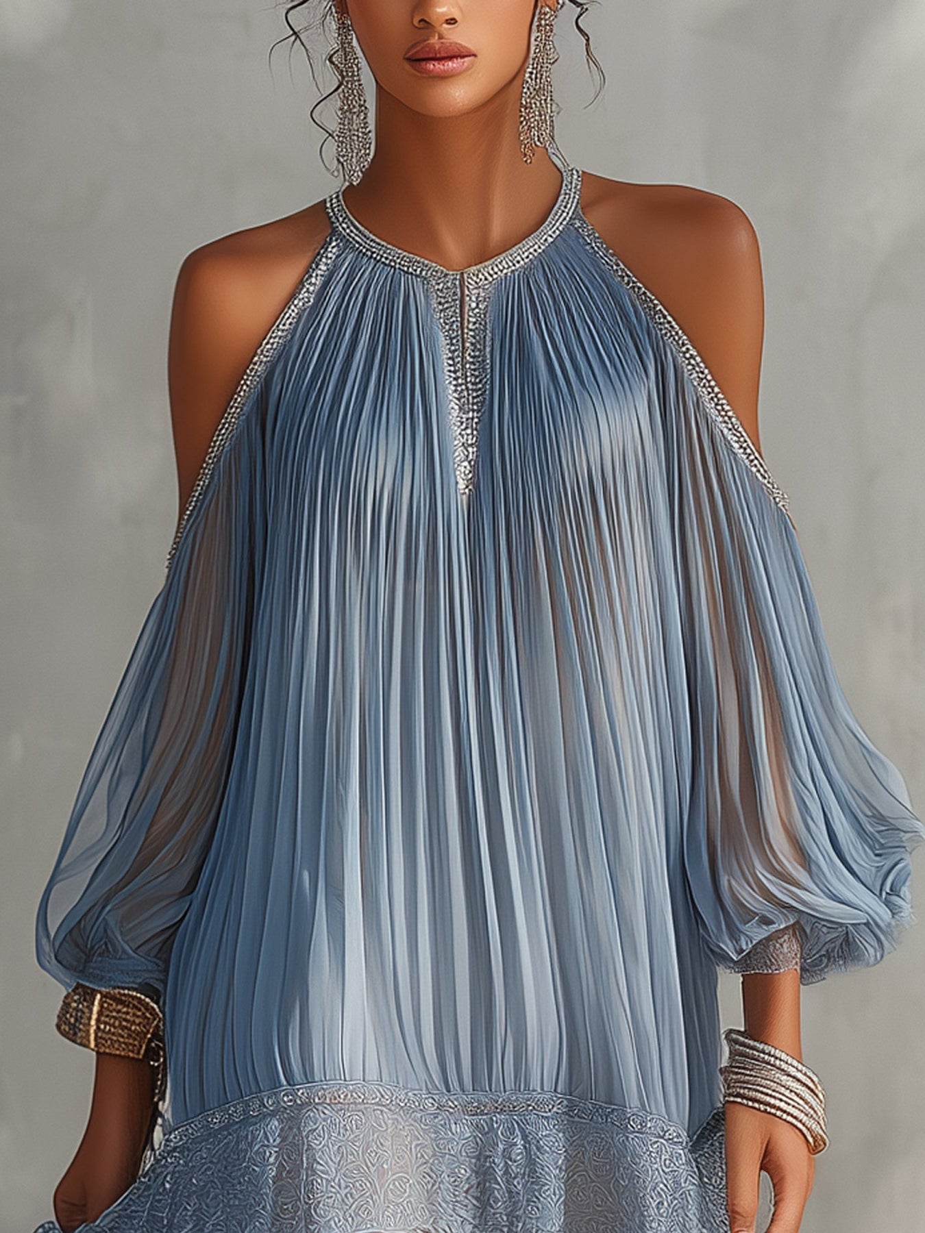 Viyana | Mini Dress Pleated Cold Shoulder Lace Trim