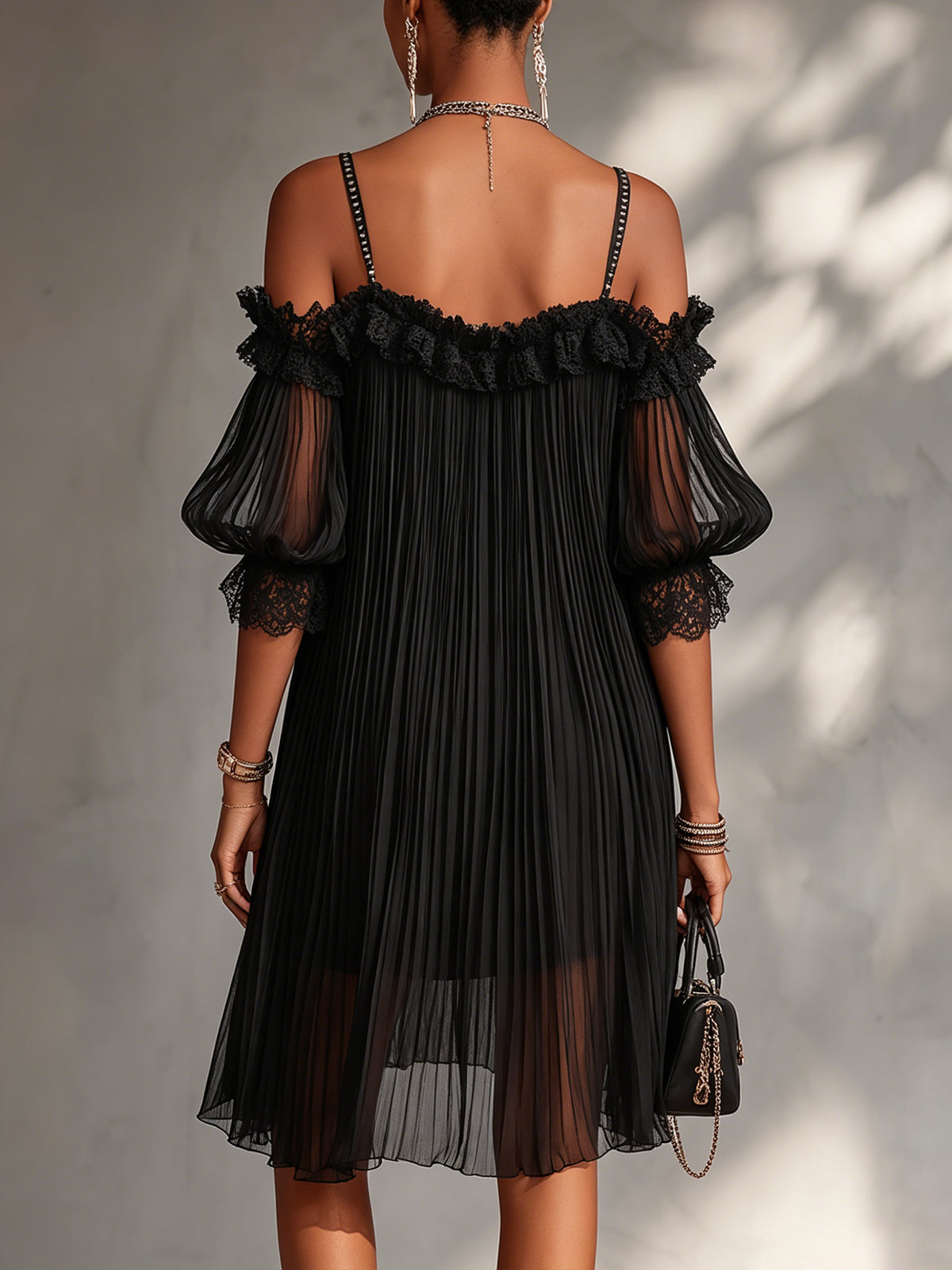 Silija | Pleated Cold Shoulder Midi Dress