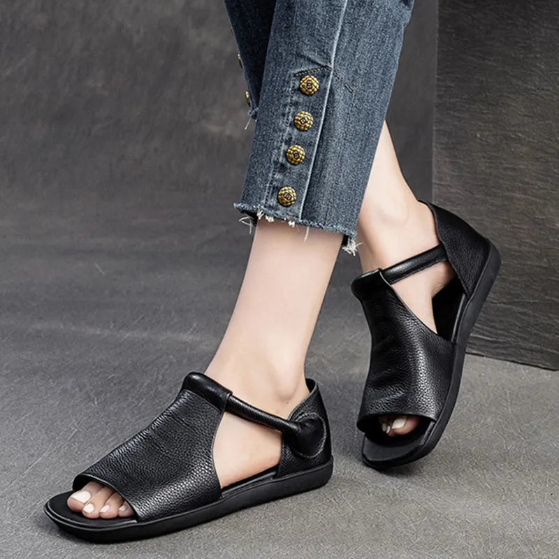 Shanera - Open Toe Cutout Flat Heel Sandals