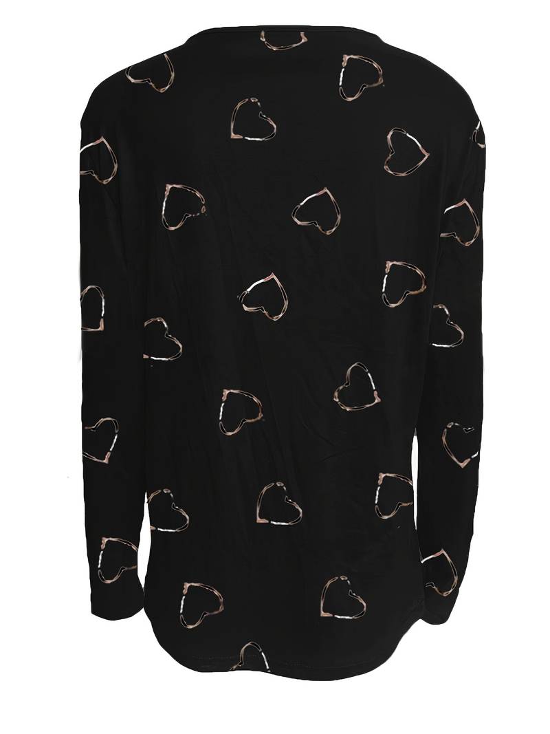 Romisha | Heart Print Zip Neck Top