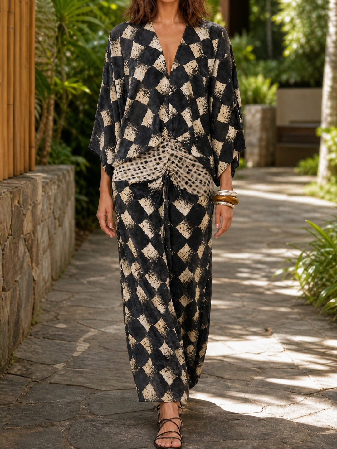 Meeria | Maxi Dress with V Neck Ruched Waist