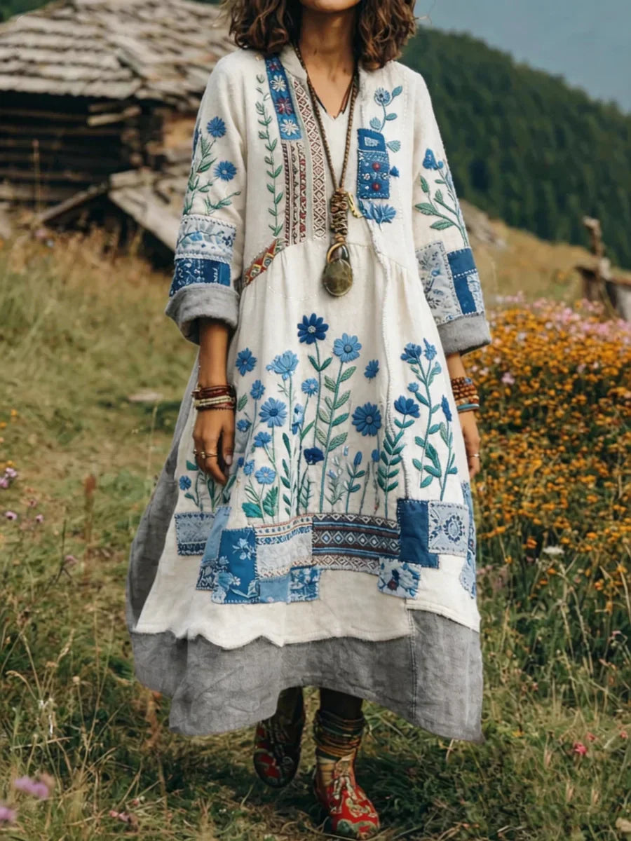 Eresha | Embroidered Floral Bohemian Maxi Dress