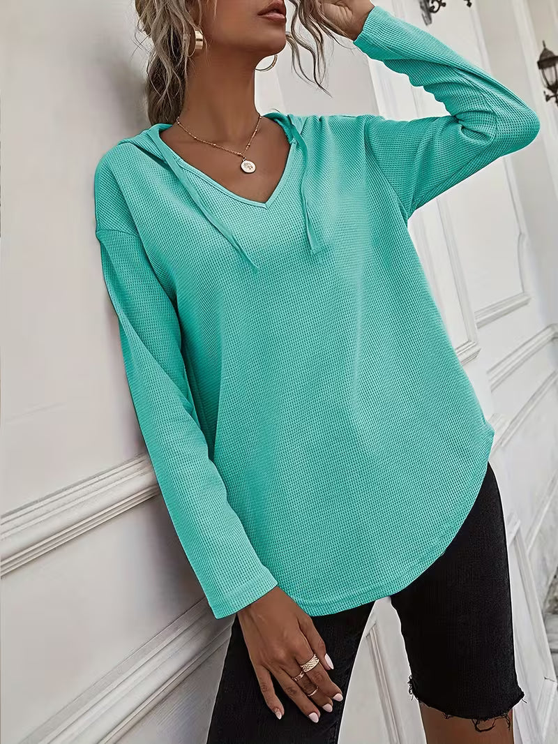 Heydi | Hooded Sweatshirt with V-Neck Curved Hem