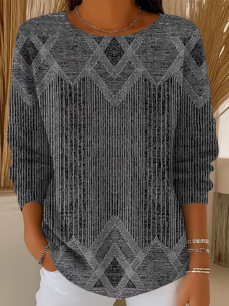 Danita | Vertical Stripe Print Top with Geometric Design