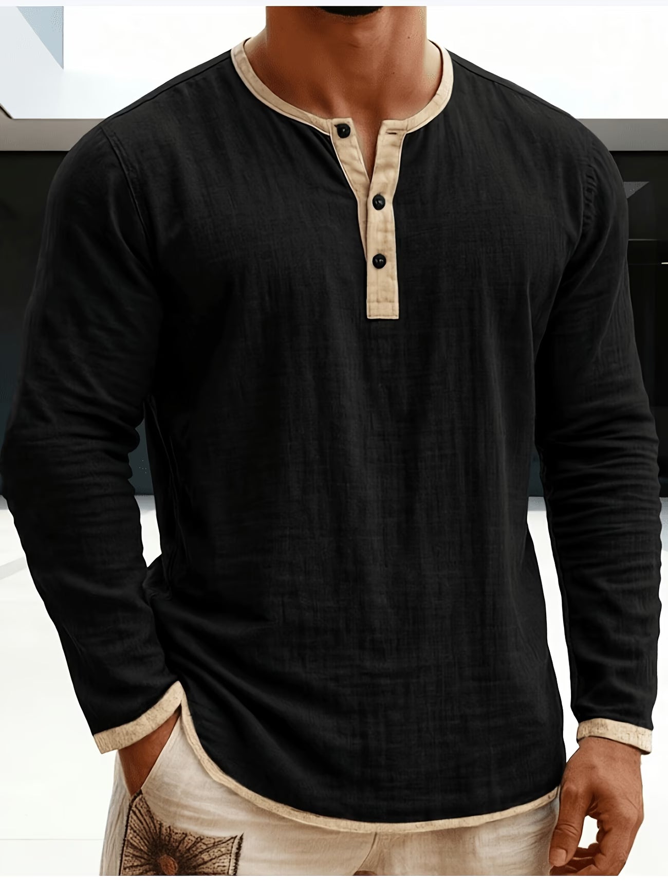 Lorcen | Long Sleeve Henley Shirt with Button Placket