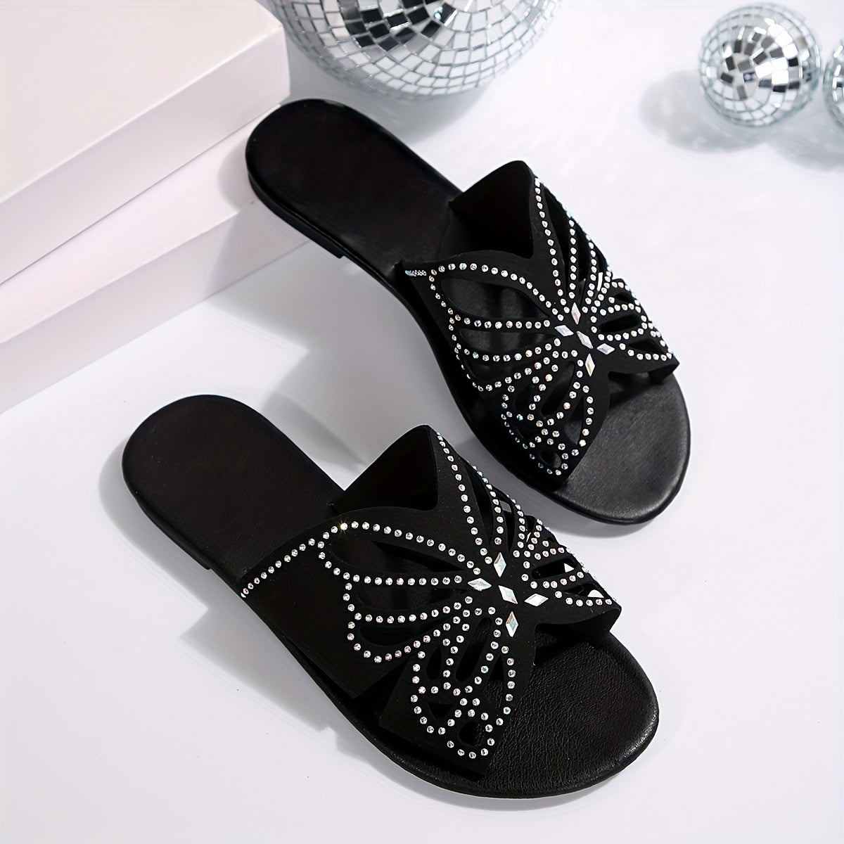 Trishia | Rhinestone Butterfly Slide Sandals