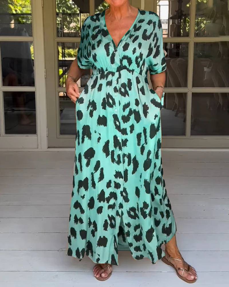 Kawtar | Maxi Dress Leopard Print V Neck